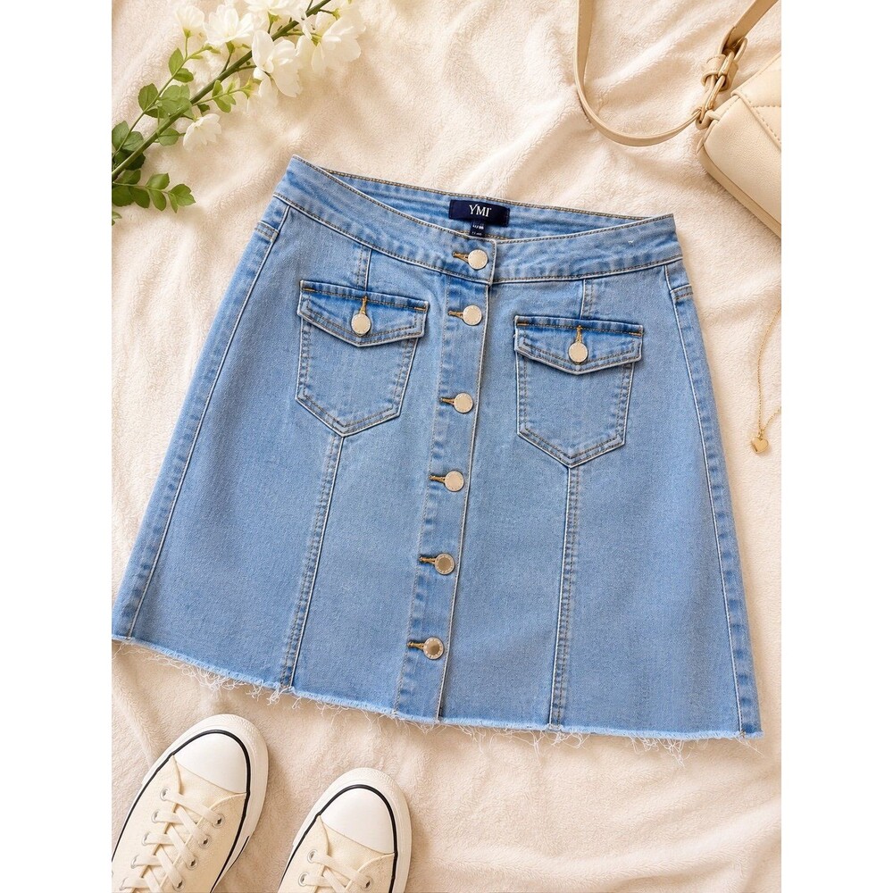 Skirt YMI Light Wash Denim Button Front Mini Skirt Size 11/30